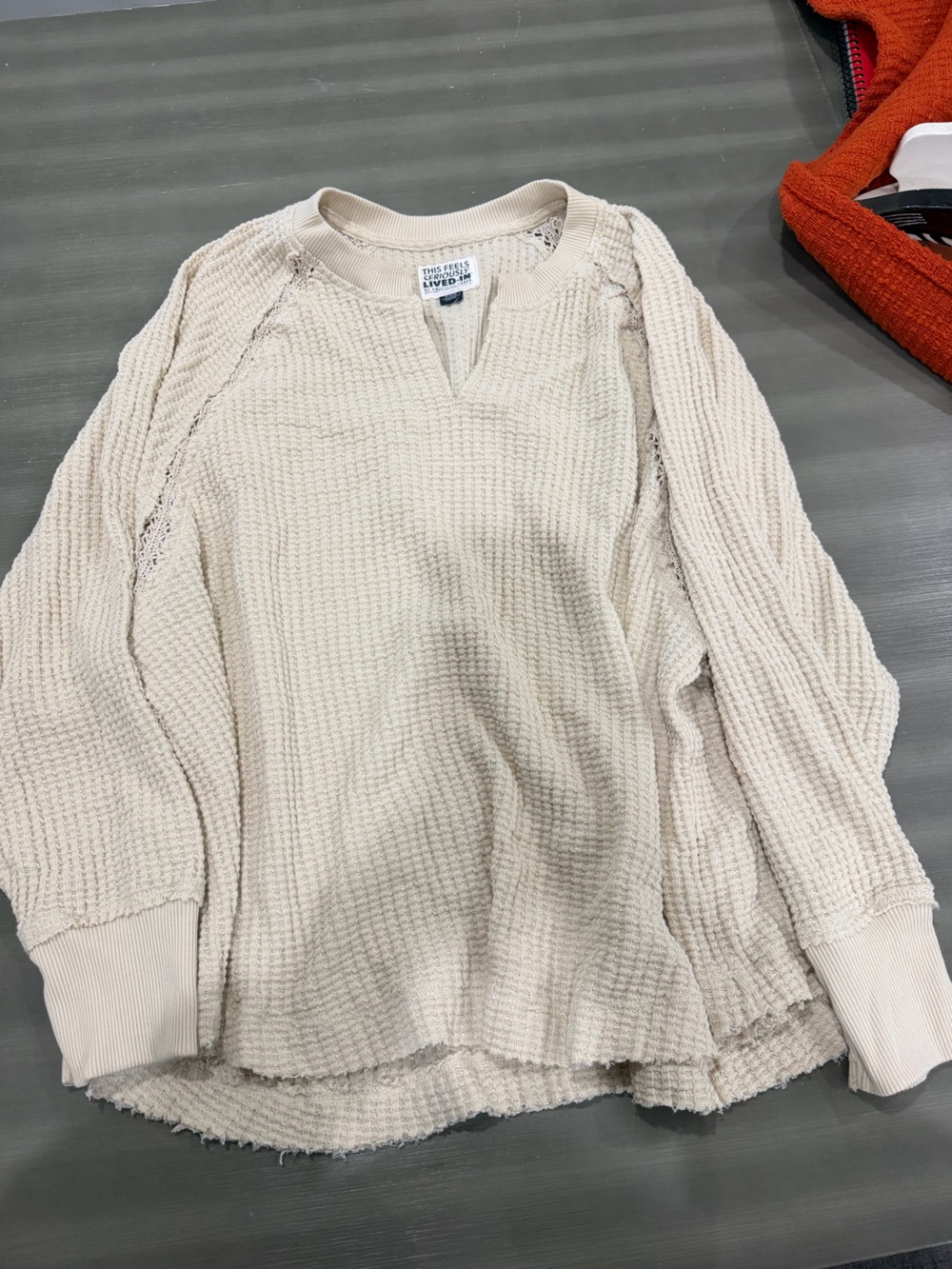 American Eagle Outfitters women’s Cream Waffle-Knit Long Sleeve Shirt NWOT